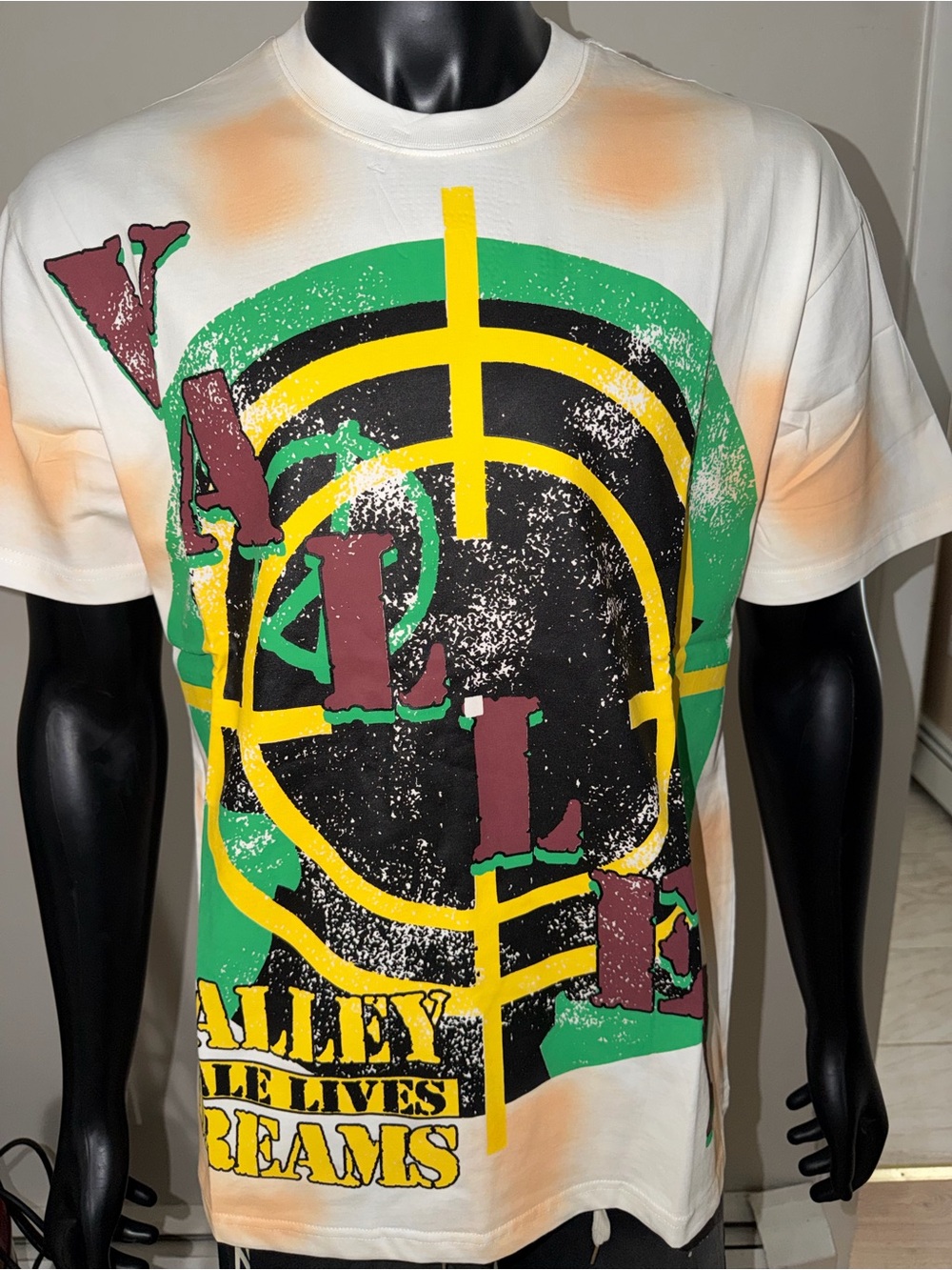 White Short-Sleeve Graphic Crewneck Tee with Multicolor Print